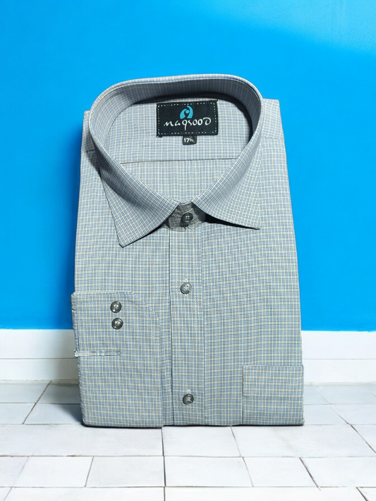 MEN'S GRAY WHITE CHECK DRESS SHIRT