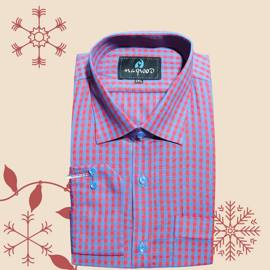 MEN'S RED BLUE CHECK DRESS SHIRT