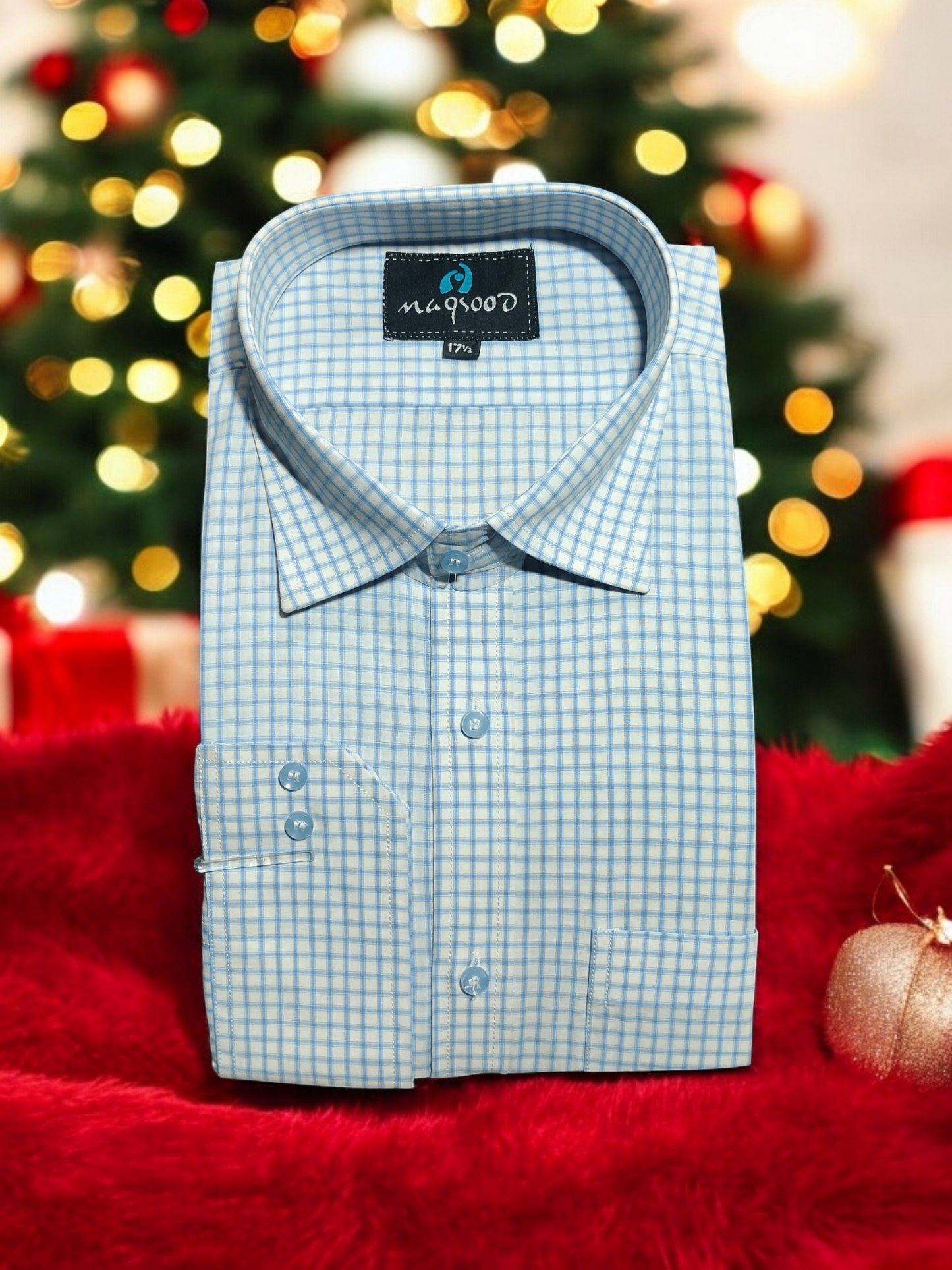 MEN'S LIGHT BLUE CHECK DRESS SHIRT