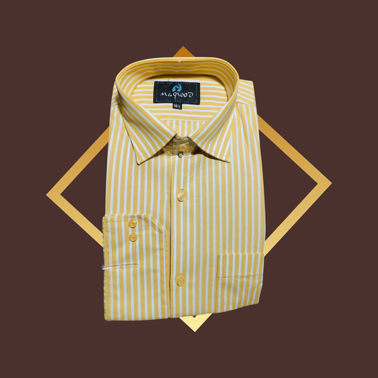 MEN'S YELLOW WHITE LINING DRESS SHIRT