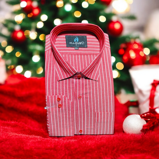 MEN'S RED WHITE LINING DRESS SHIRT