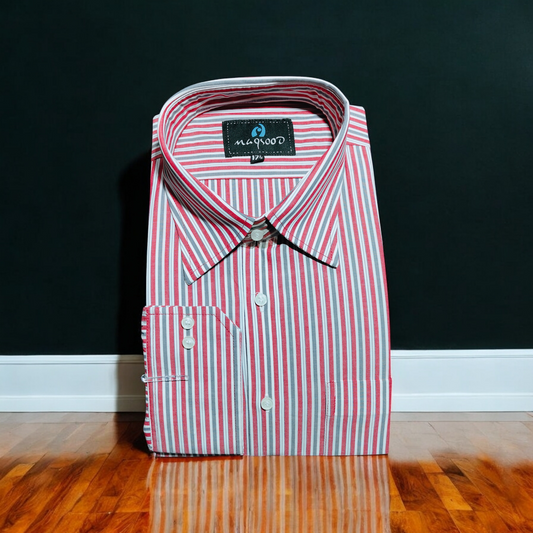 MEN'S RED WHITE GRAY DRESS SHIRT