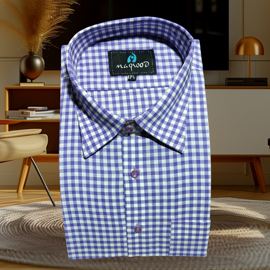 MEN'S PURPLE WHITE CHECK DRESS SHIRT