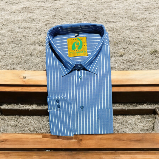 MEN'S BLUE WHITE DRESS SHIRT