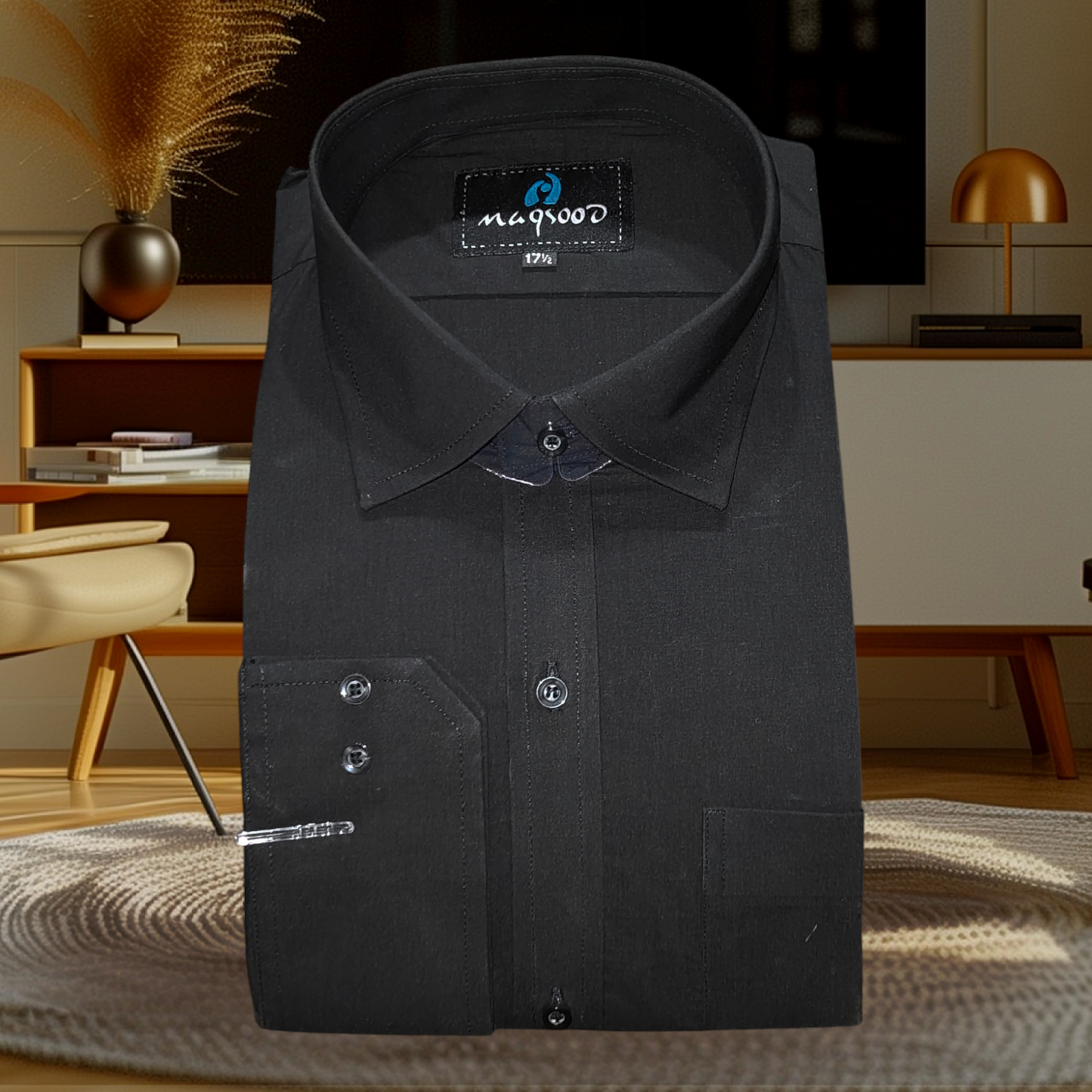 MEN'S JET BLACK PLANE DRESS SHIRT