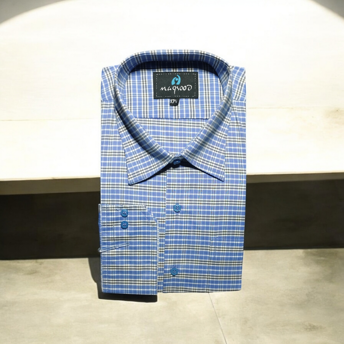 MEN'S LIGHT BLUE BLACK WHITE CHECK DRESS SHIRT