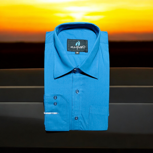 MEN'S SLATE BLUE PLANE  DRESS SHIRT