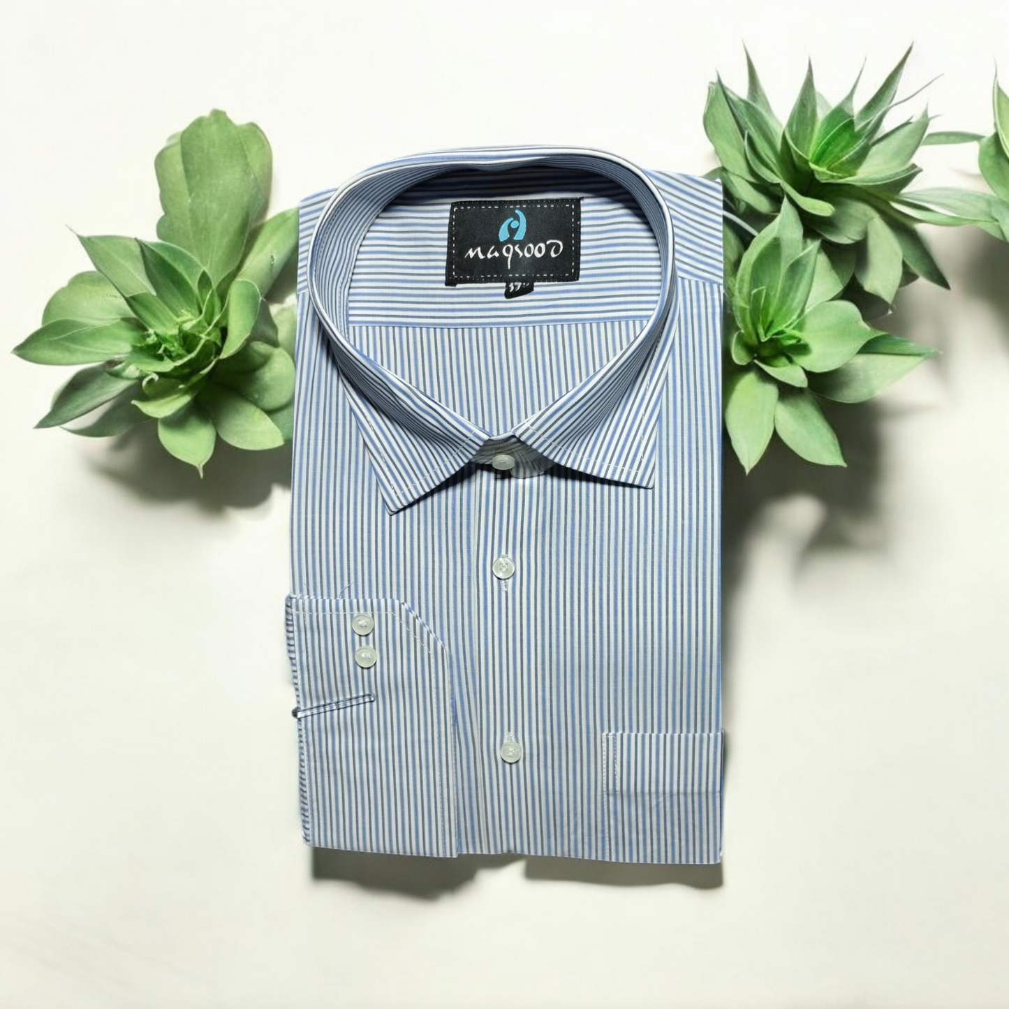 MEN'S GRAY BLACK WHITE LINING DRESS SHIRT