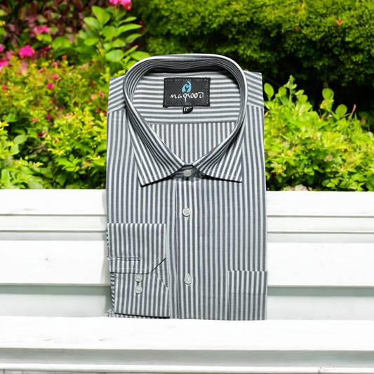 MEN'S CHARCOAL WHITE LINING DRESS SHIRT