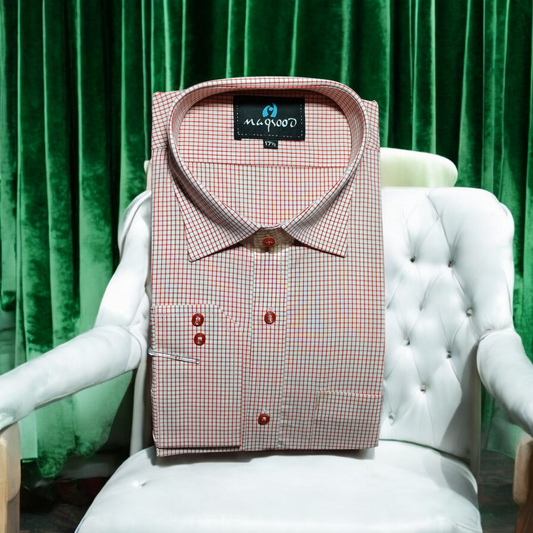 MEN'S RED WHITE CHECK DRESS SHIRT