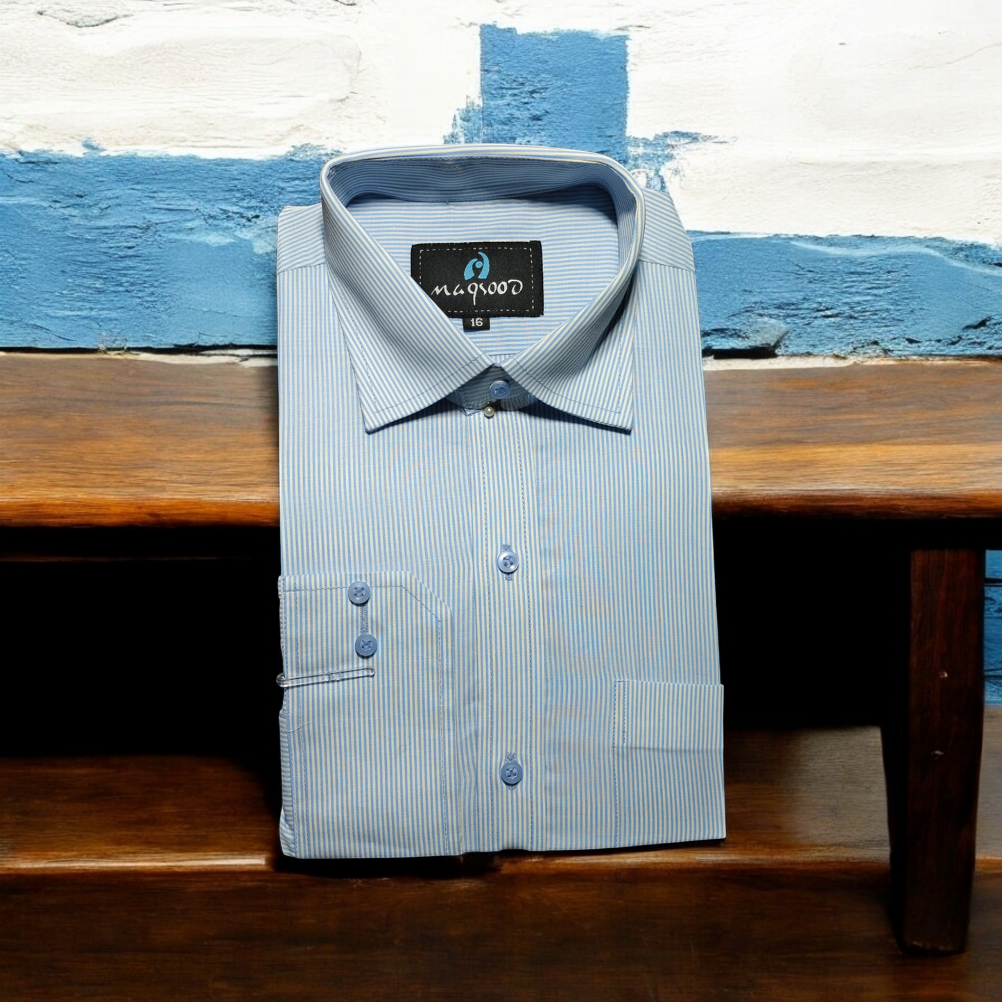 MEN'S SKY BLUE AND WHITE LINING DRESS SHIRT