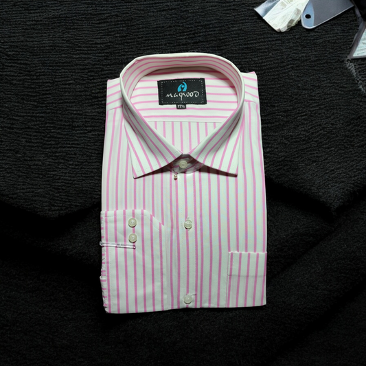 MEN'S FLAMINGO PINK AND WHITE LINING DRESS SHIRT