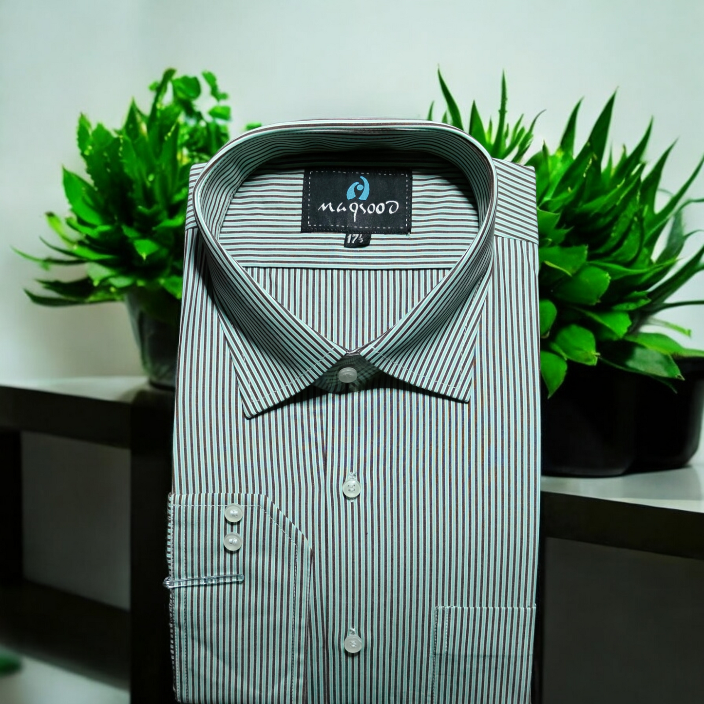 MEN'S FRESH GREEN AND GRAY LINING DRESS SHIRT