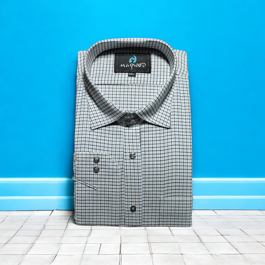 MEN'S BLACK GRAY AND WHITE LINING DRESS SHIRT