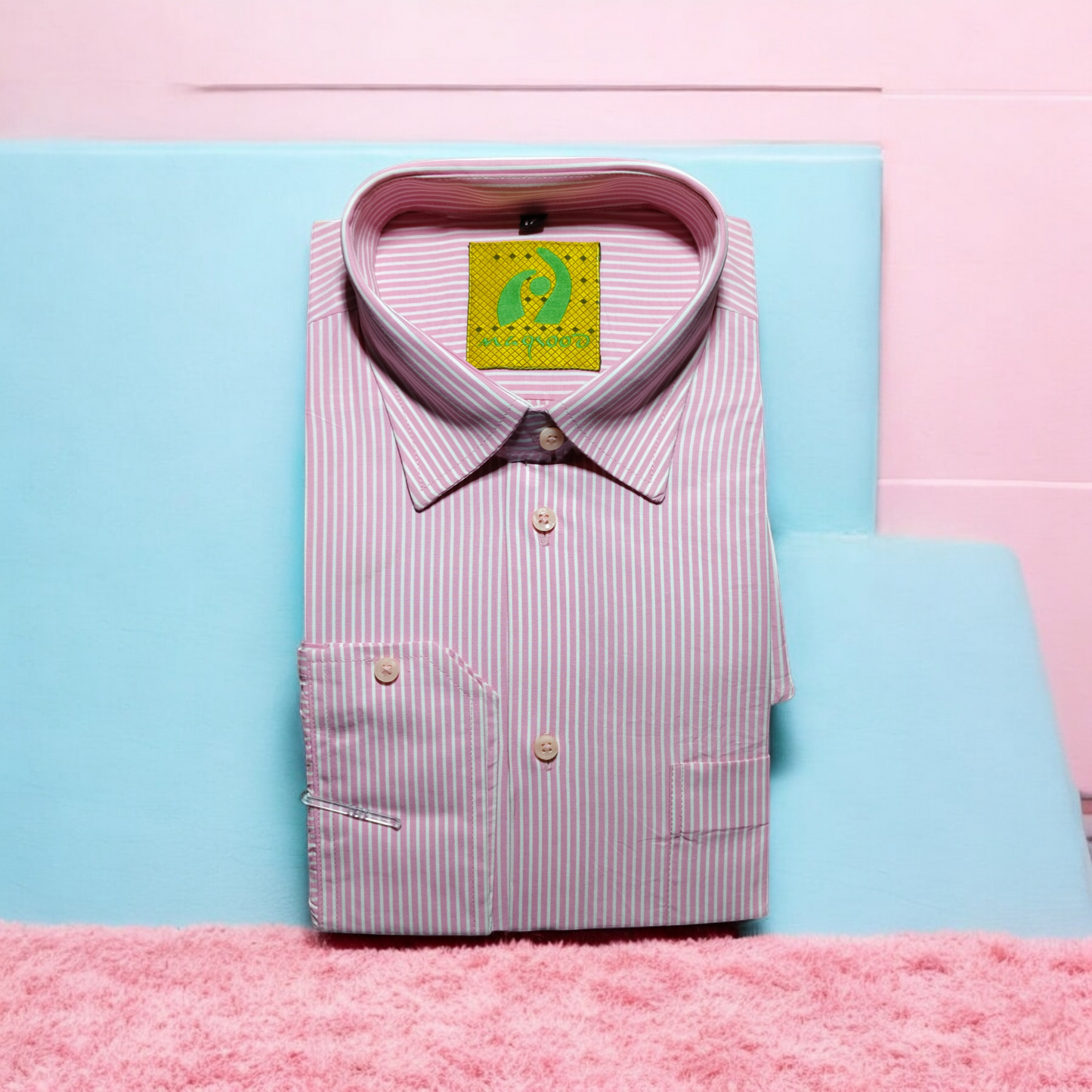 MEN'S PINK ROSE AND WHITE LINING DRESS SHIRT