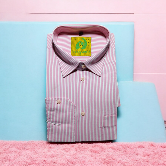 MEN'S PINK ROSE AND WHITE LINING DRESS SHIRT