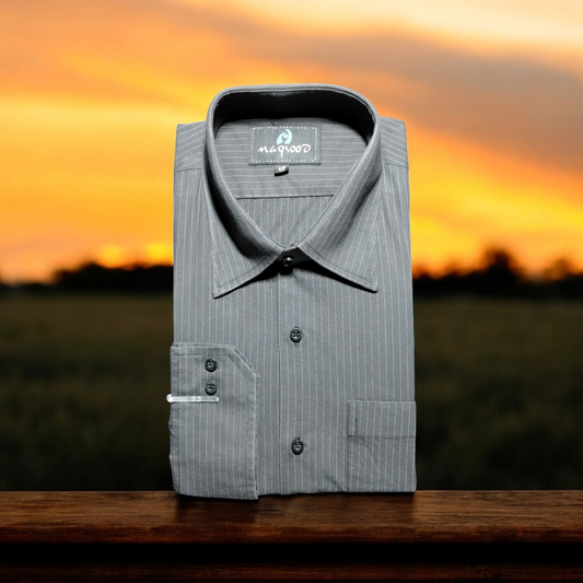 MEN'S CHARCOAL GRAY AND WHITE LINING DRESS SHIRT