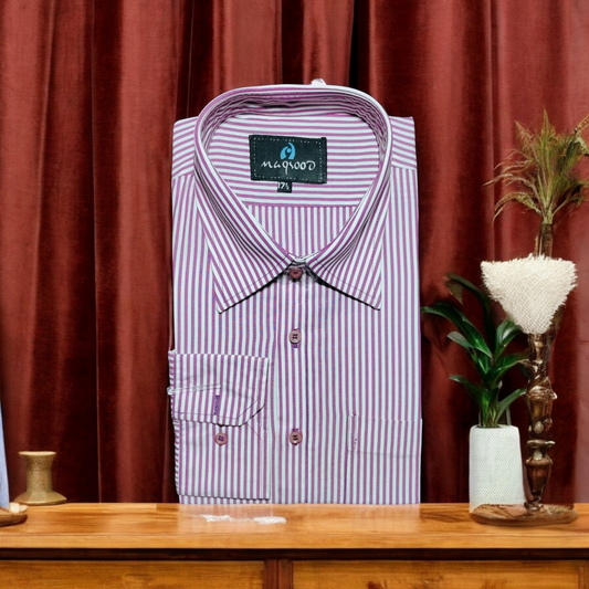 MEN'S PURPLE AND WHITE LINING DRESS SHIRT