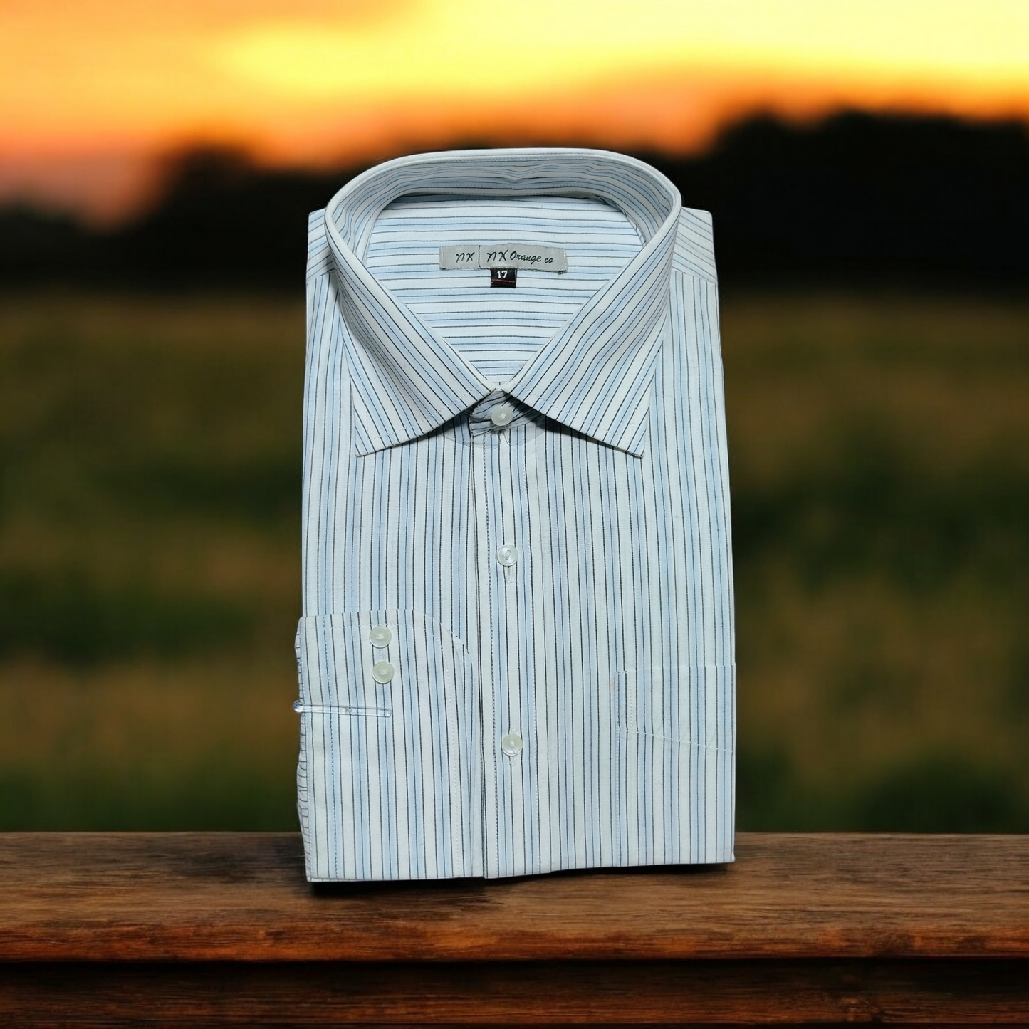 MEN'S CADET BLUE BLACK AND OFF WHITE CHECK DRESS SHIRT