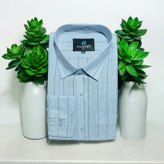 MEN'S CAROLINA BLUE BLACK AND WHITE CHECK DRESS SHIRT