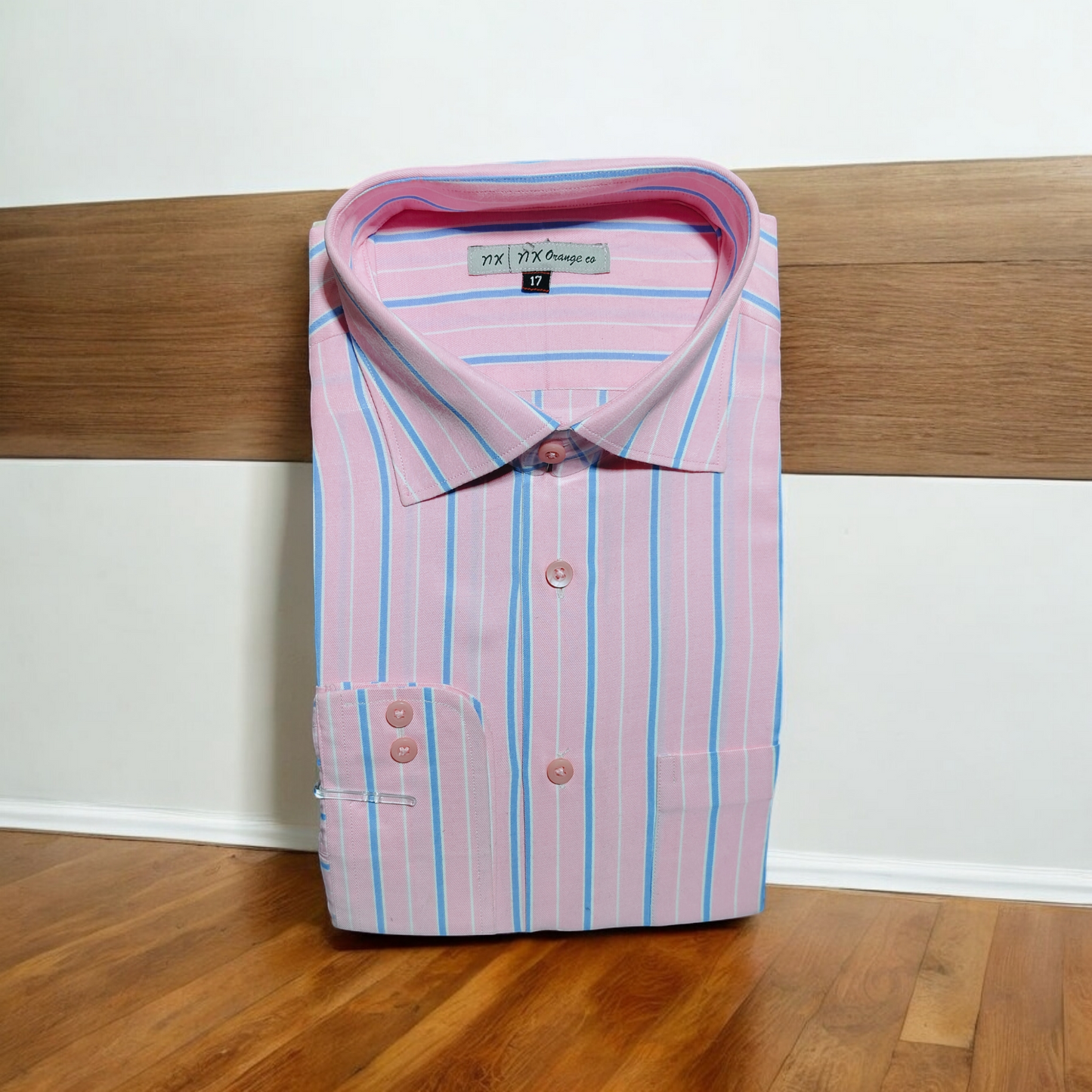 MEN'S RUDDY PINK BLUE AND WHITE LINING DRESS SHIRT