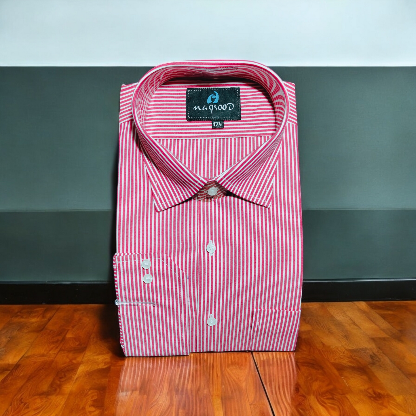 MEN'S RED AND WHITE LINING DRESS SHIRT