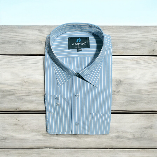 MEN'S DARK PASTEL BLUE LINING DRESS SHIRT