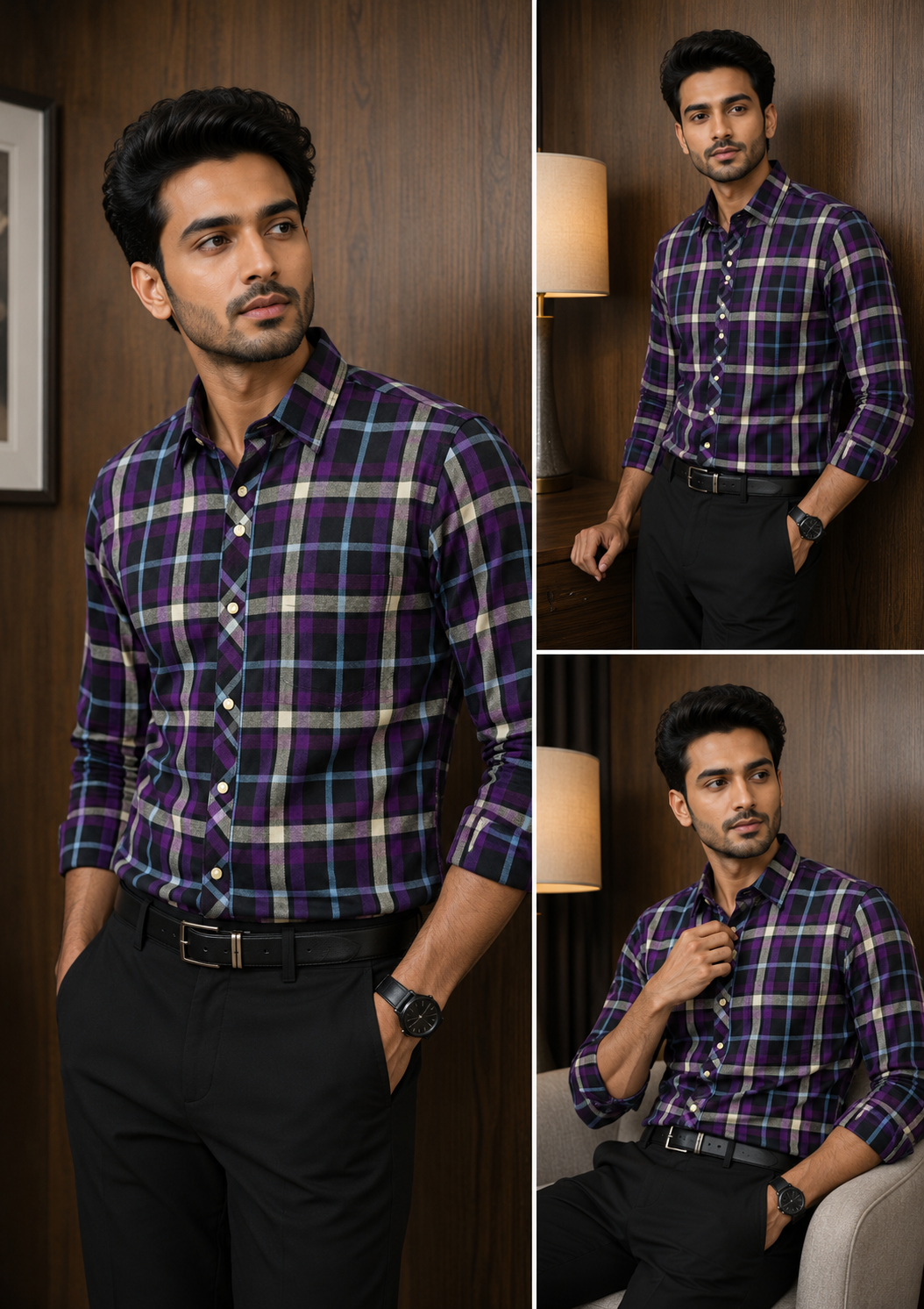 MEN'S PURPLE CHECK CASUAL SHIRT
