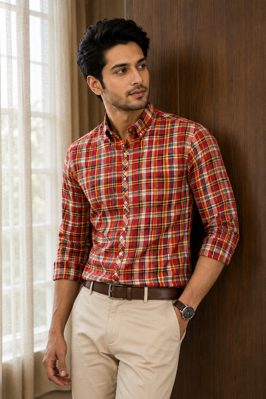 HERREN ROTES KARIERTES FREIZEITHEMD