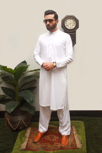 WHITE BOSKI MEN'S SHALWAR KAMEEZ