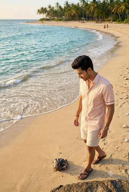MEN'S DUSTY PEECH PRINTED COTTON CASUAL SHIRT