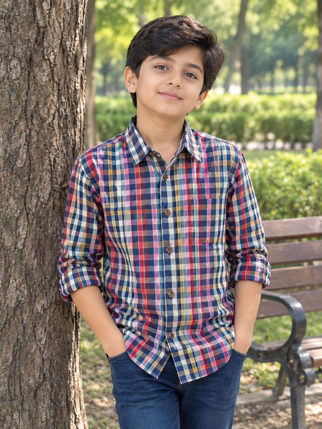 KID'S  MULTI LINE CHECK CASUAL SHIRT