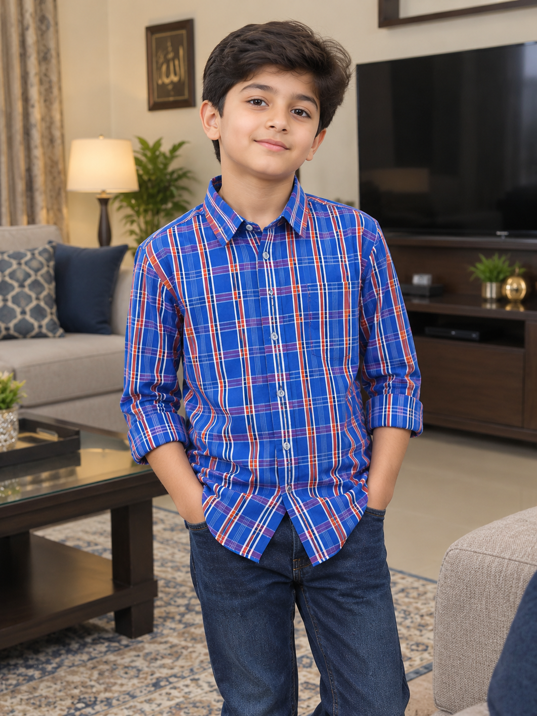 KID'S  BLUE MULTI CHECK CASUAL SHIRT