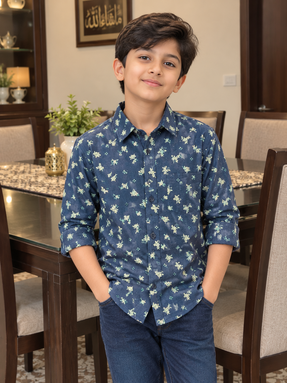KID'S  DENUM PRINT CASUAL SHIRT