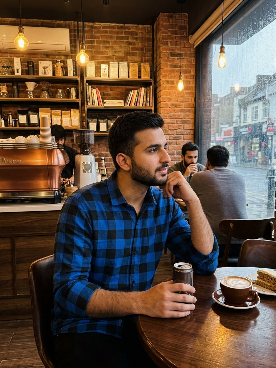 MEN'S BLUE AND BLACK CHECK CASUAL SHIRT