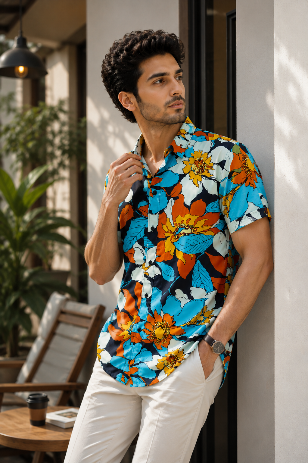 MEN'S MIDNIGHT BLUE PRINTED COTTON CASUAL SHIRT