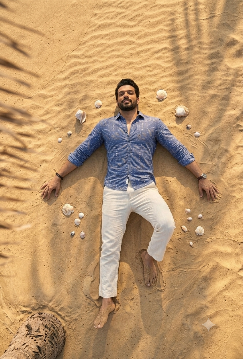MEN'S NAVY WHITE PRINTED COTTON CASUAL SHIRT