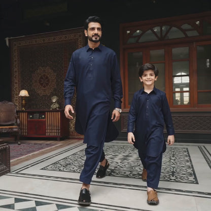 NAVY BLUE COLLAR WASH & WEAR MEN'S SHALWAR KAMEEZ