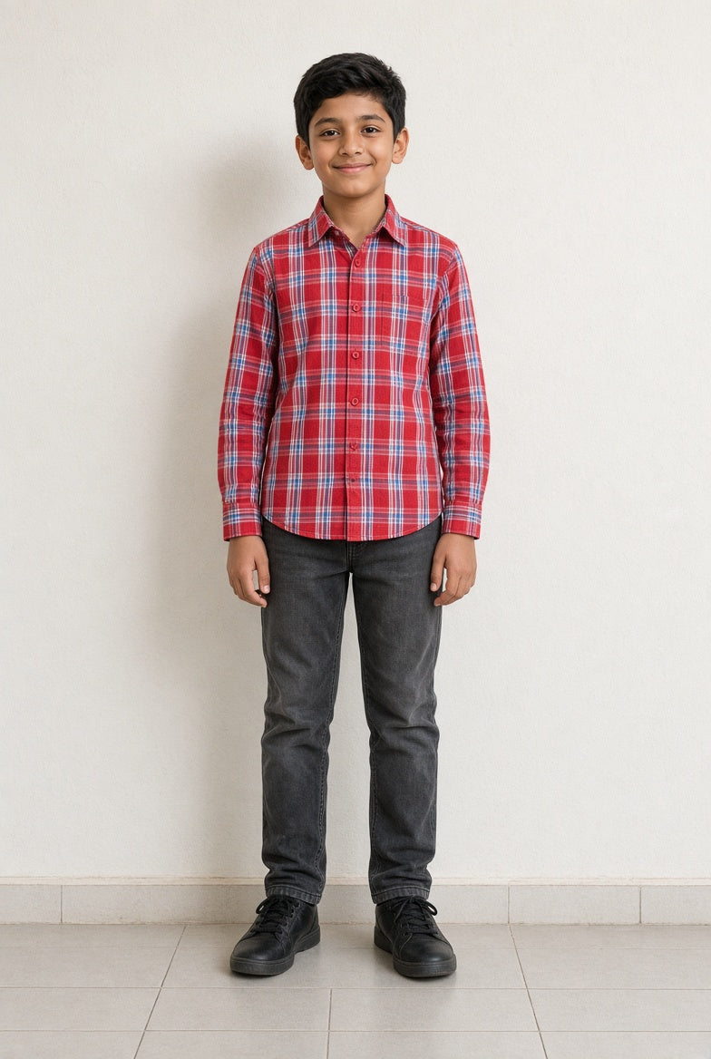 KID'S  RED BLUE CHECK CASUAL SHIRT