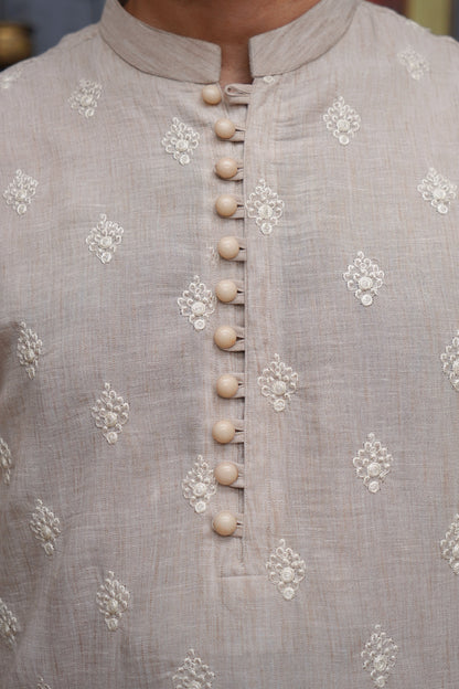 OFF WHITE CHICKEN LINEN MEN'S KURTA