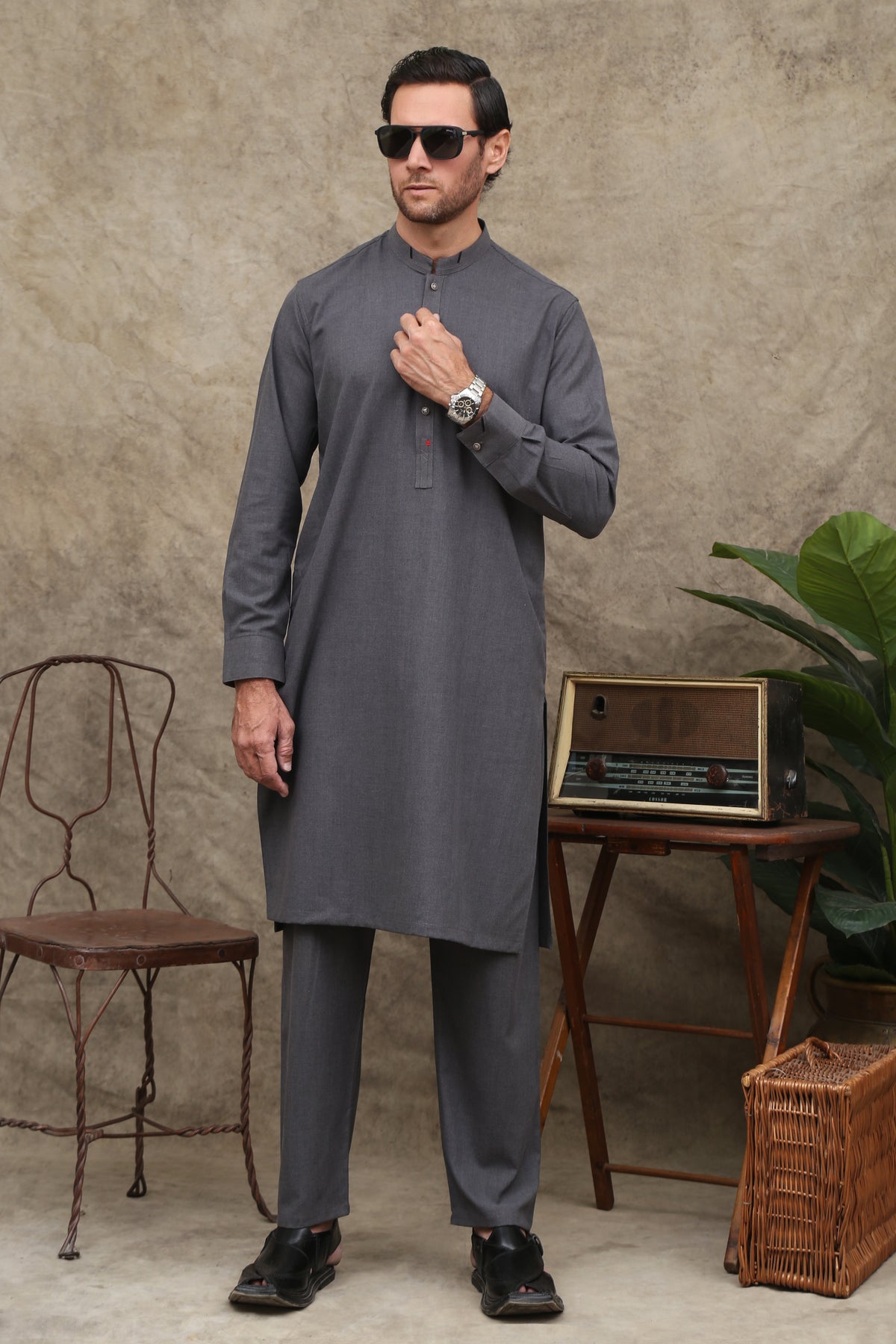 SHARK GREY MEN'S WASH & WEAR SHALWAR KAMEEZ