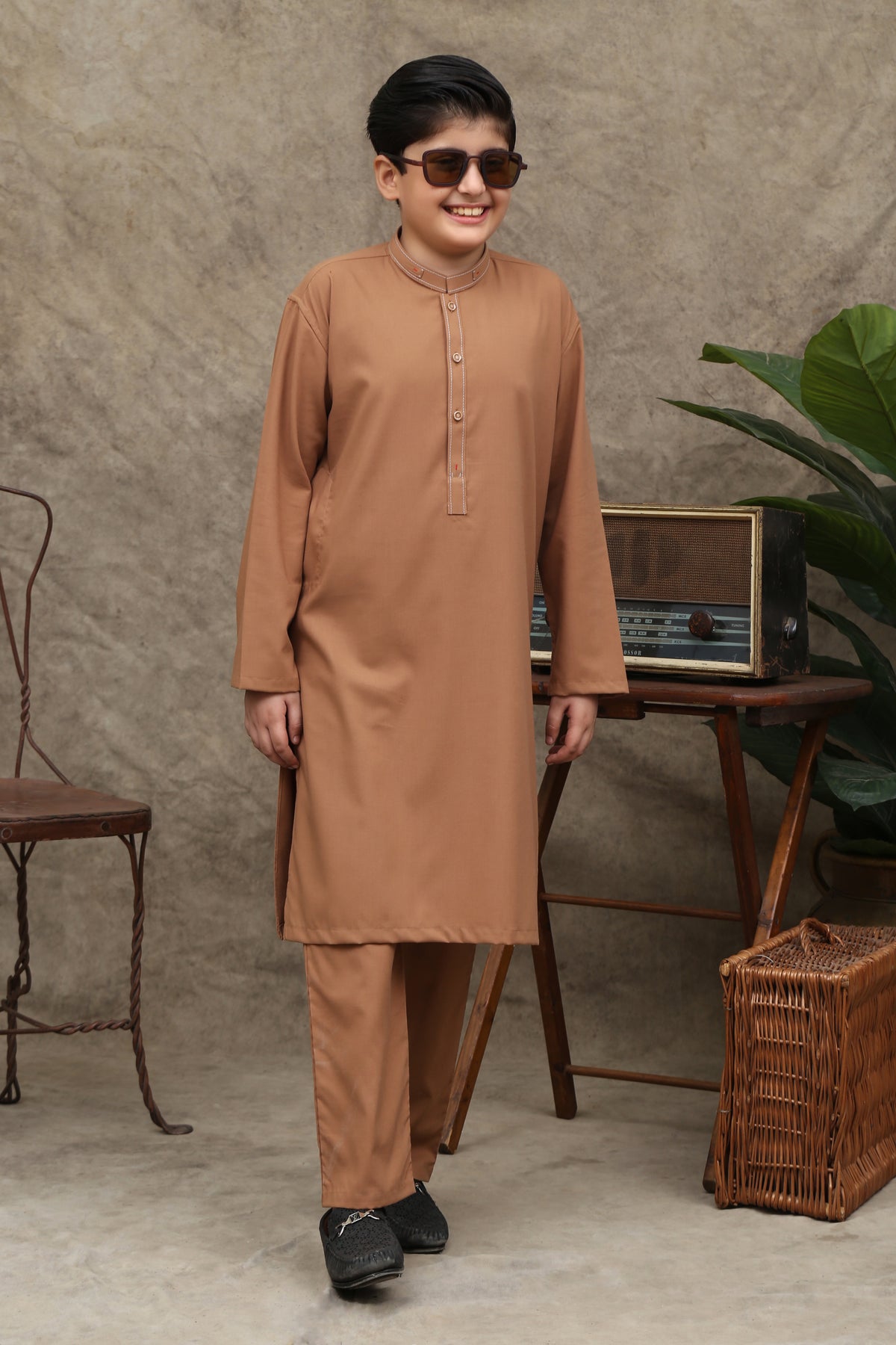 CAMEL BROWN KID'S WASH & WEAR KURTA SET
