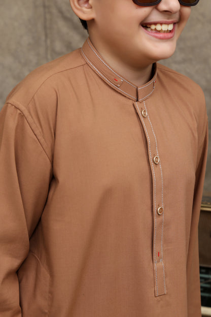 CAMEL BROWN COTTON KAMEEZ SHALWAR KIDS WEAR - maqsood.pk