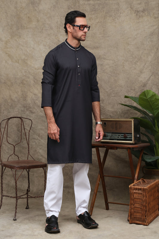 JADE BLACK MEN'S COTTON KURTA | - maqsood.pk