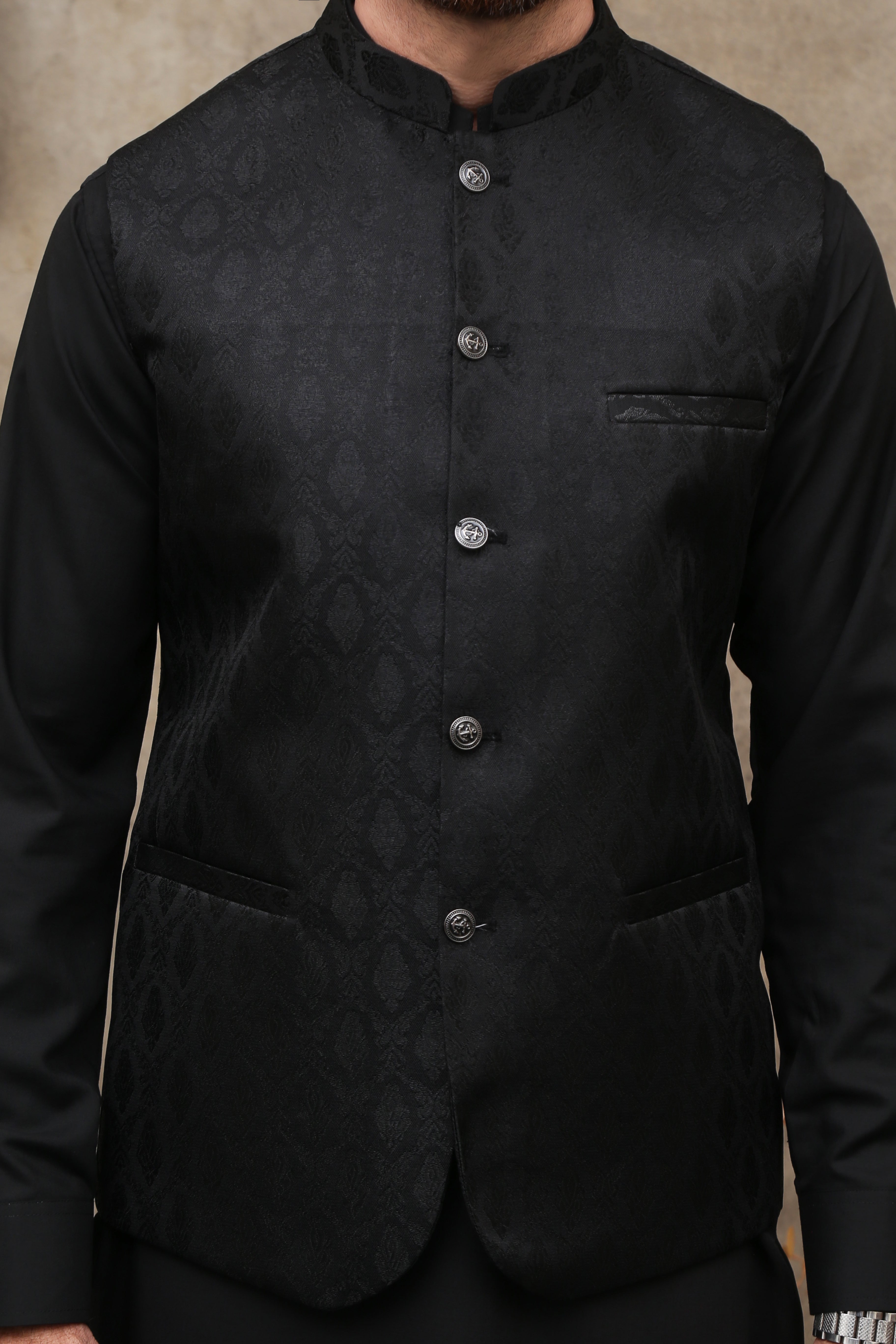 Jamawar waistcoat outlet black