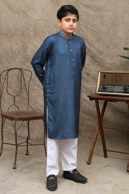 TRUE BLUE COTTON KURTA  KIDS WEAR - maqsood.pk