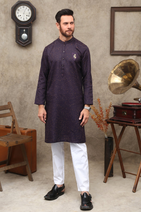 VIOLET GEPUNKTETE BAUMWOLL-KURTA FÜR HERREN