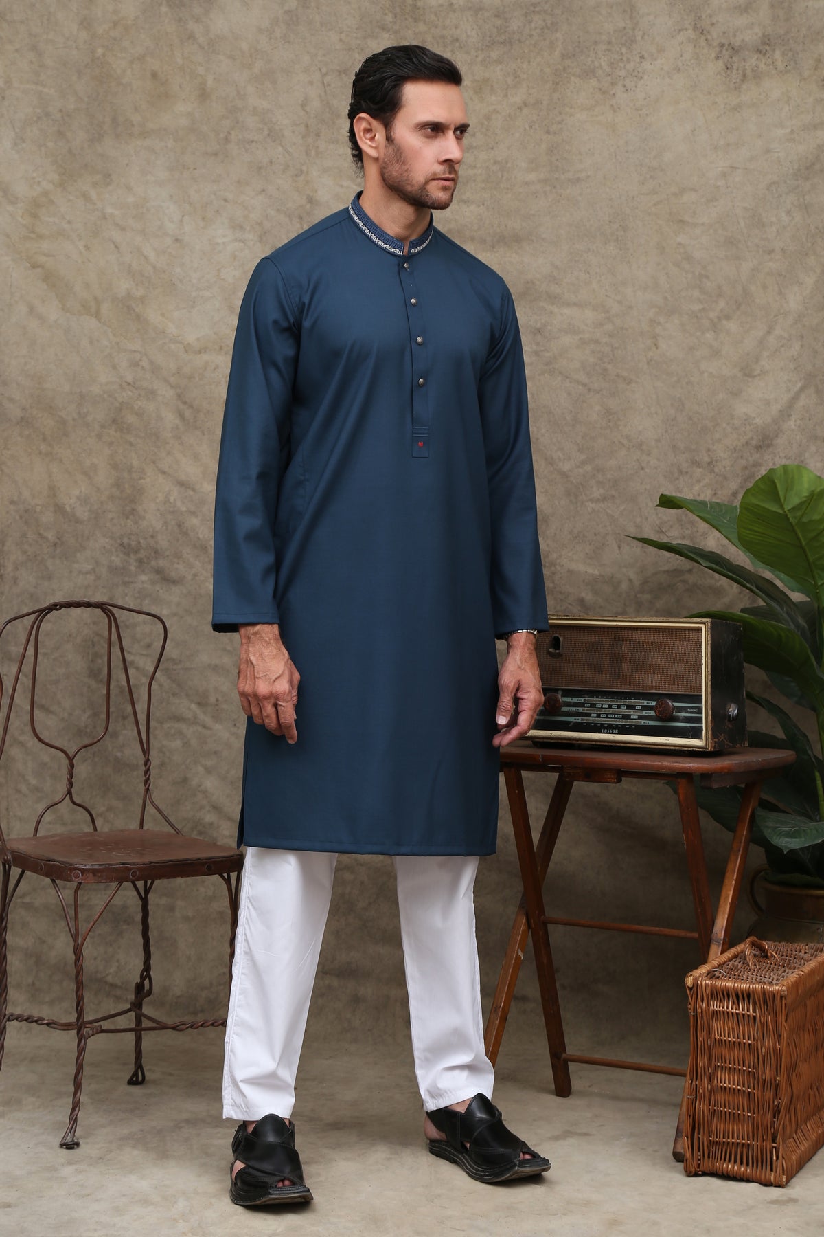 STEINBLAUE HERREN-WASCH-UND-TRAGE-KURTA