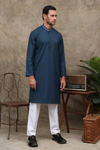 STEINBLAUE HERREN-WASCH-UND-TRAGE-KURTA