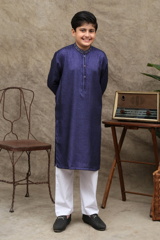 DARK BLUE COTTON KURTA  KIDS WEAR - maqsood.pk